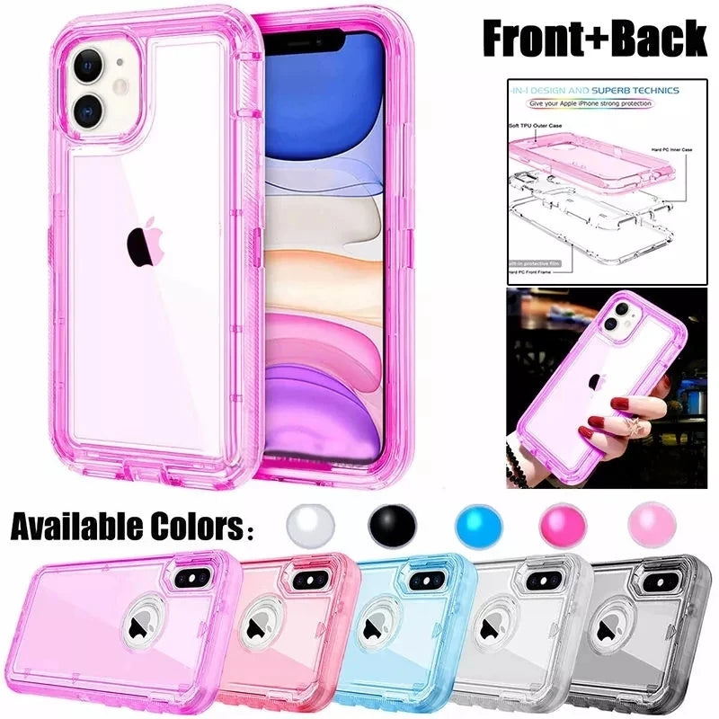 Hybrid Heavy Duty Dust Case For iPhone 16 15 13 11 12 14 Pro Max  XSMAX XR XS SE 6 7 8 Plus Transparent Shockproof Armor Cover
