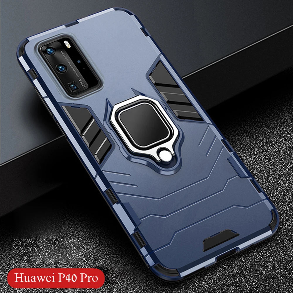 For Huawei P40 P 40 Pro Case Armor PC Cover Metal Ring Holder Phone Case For Huawei P40 Pro+ Plus Cover Shockproof Hard Bumper