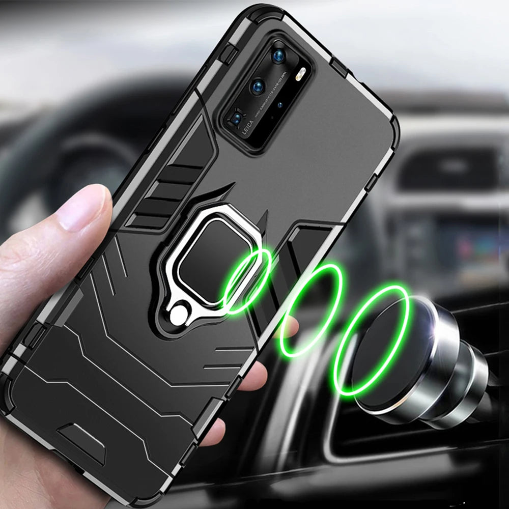 For Huawei P40 P 40 Pro Case Armor PC Cover Metal Ring Holder Phone Case For Huawei P40 Pro+ Plus Cover Shockproof Hard Bumper