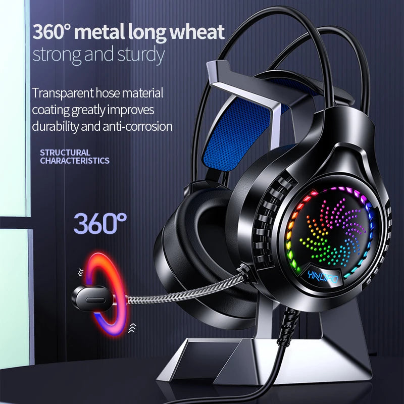 RGB Gaming Headset with Microphone 7.1 Surround HD Sound Stereo Dual 3.5mm USB  Wired Headphone For PS5 PC Laptop Phone