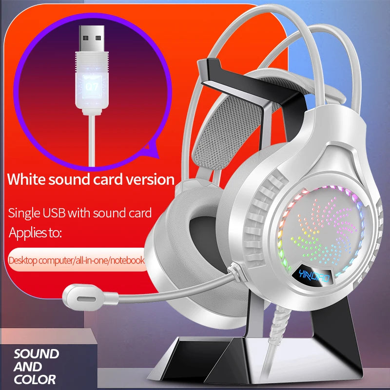 RGB Gaming Headset with Microphone 7.1 Surround HD Sound Stereo Dual 3.5mm USB  Wired Headphone For PS5 PC Laptop Phone