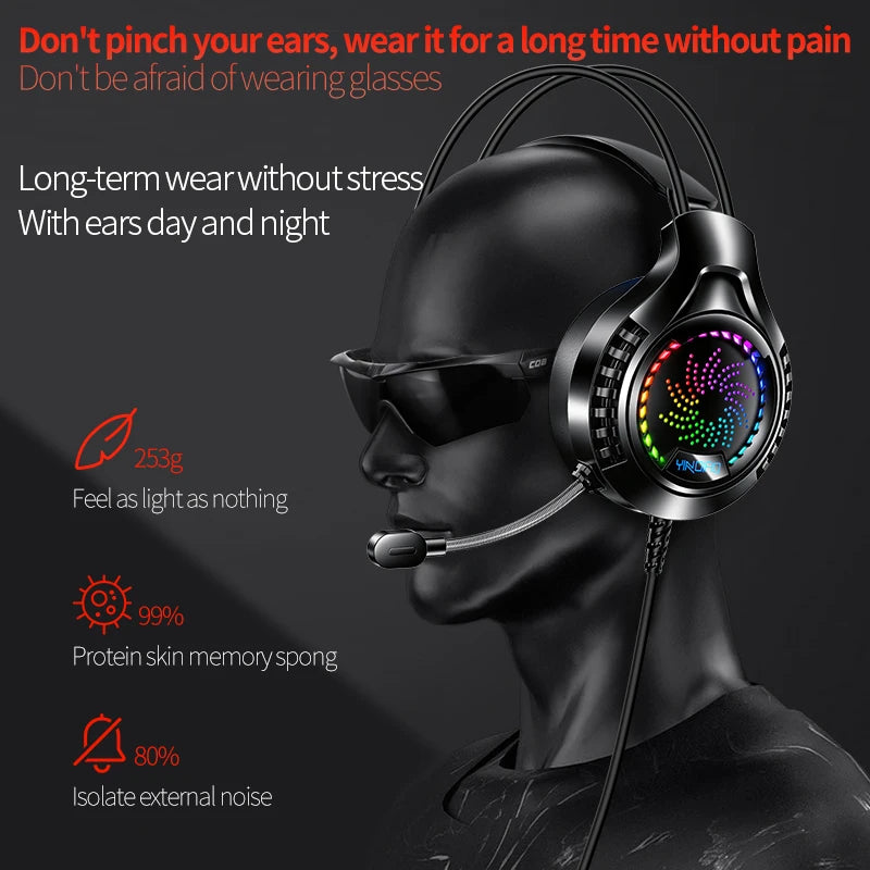 RGB Gaming Headset with Microphone 7.1 Surround HD Sound Stereo Dual 3.5mm USB  Wired Headphone For PS5 PC Laptop Phone