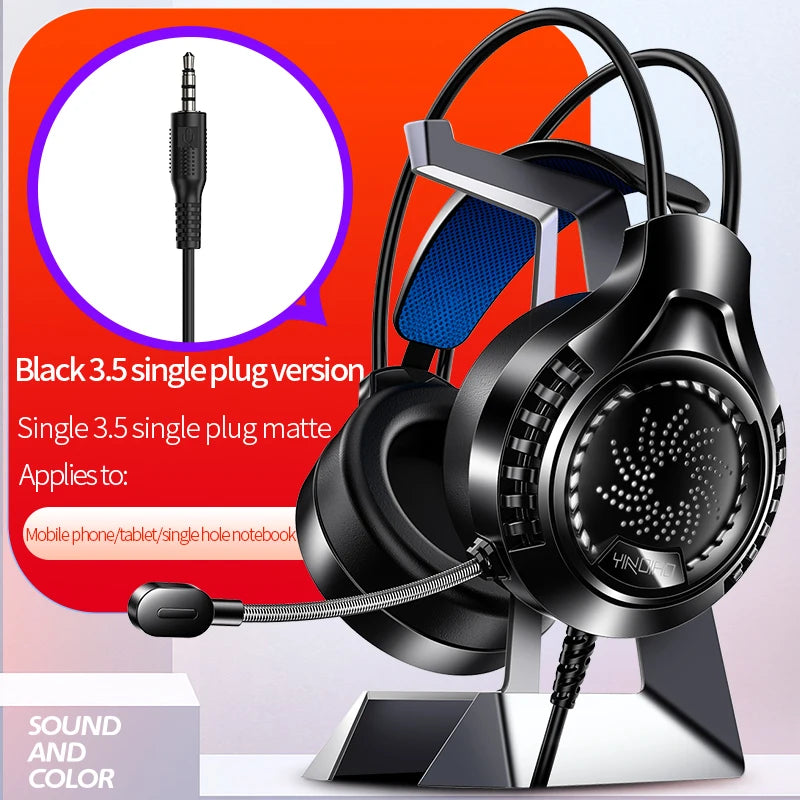 RGB Gaming Headset with Microphone 7.1 Surround HD Sound Stereo Dual 3.5mm USB  Wired Headphone For PS5 PC Laptop Phone