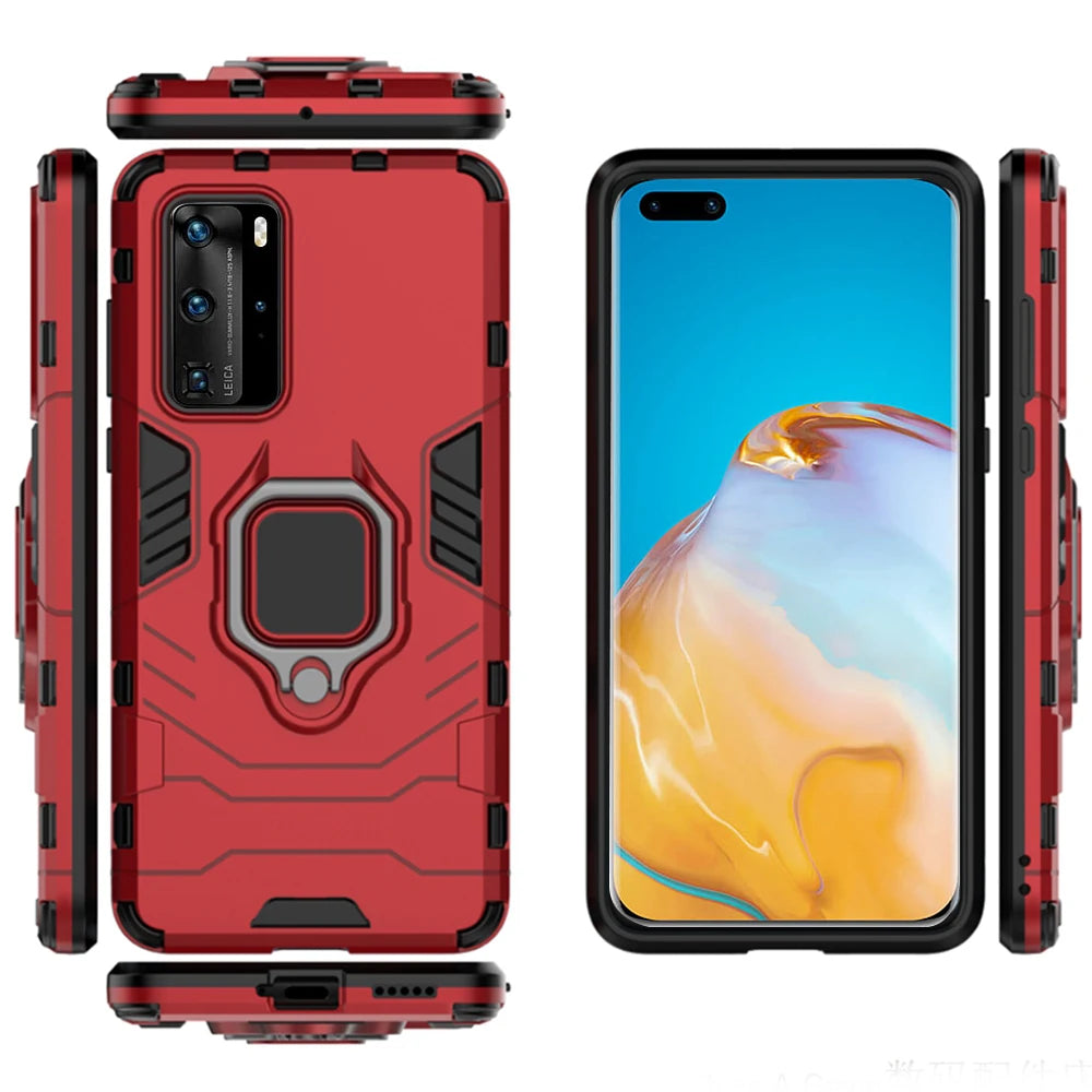 For Huawei P40 P 40 Pro Case Armor PC Cover Metal Ring Holder Phone Case For Huawei P40 Pro+ Plus Cover Shockproof Hard Bumper