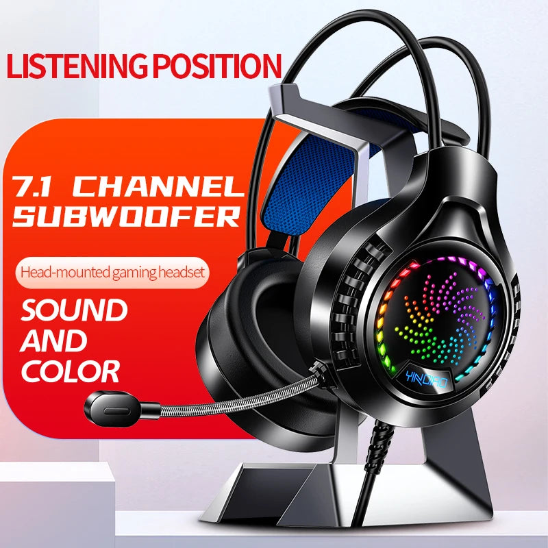RGB Gaming Headset with Microphone 7.1 Surround HD Sound Stereo Dual 3.5mm USB  Wired Headphone For PS5 PC Laptop Phone