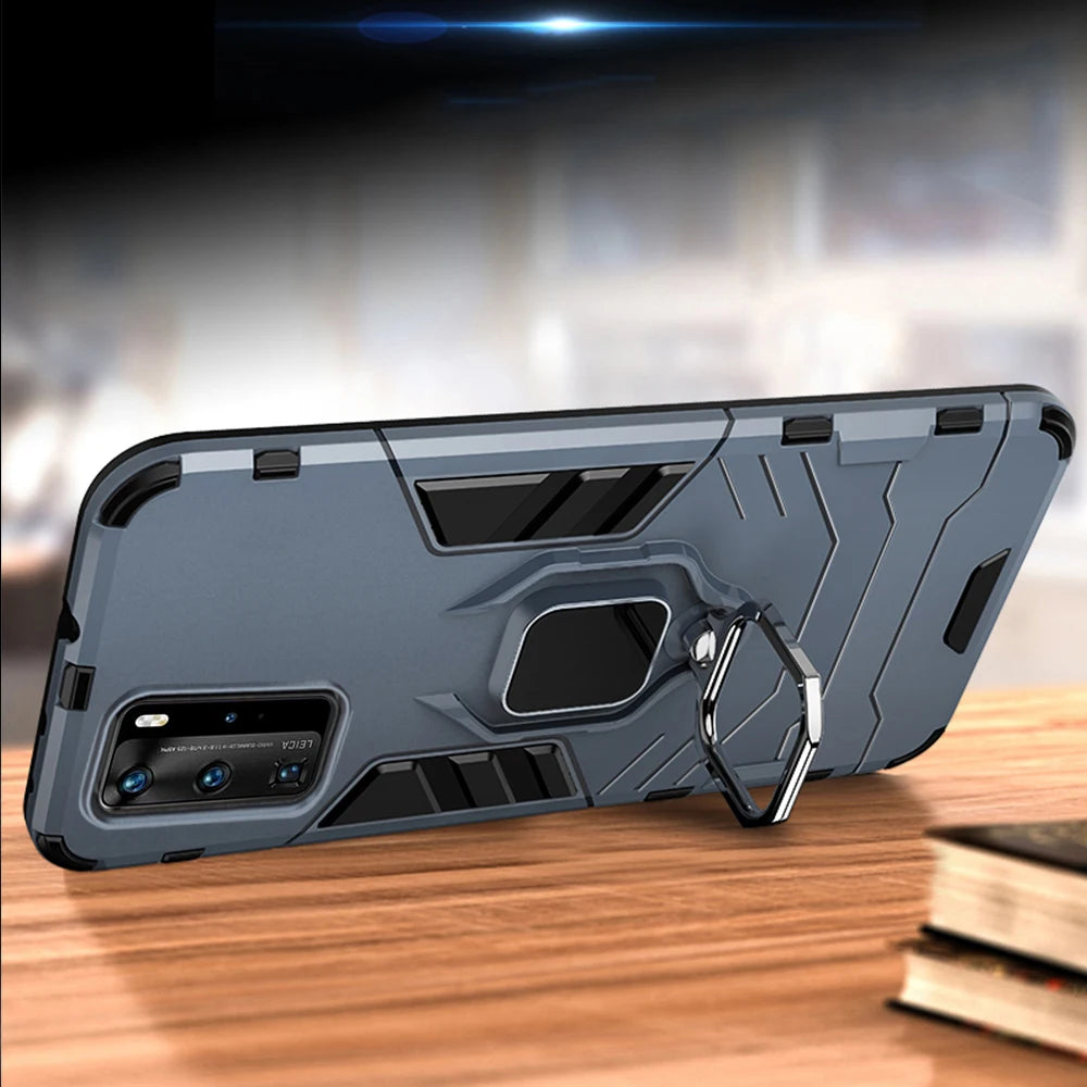 For Huawei P40 P 40 Pro Case Armor PC Cover Metal Ring Holder Phone Case For Huawei P40 Pro+ Plus Cover Shockproof Hard Bumper