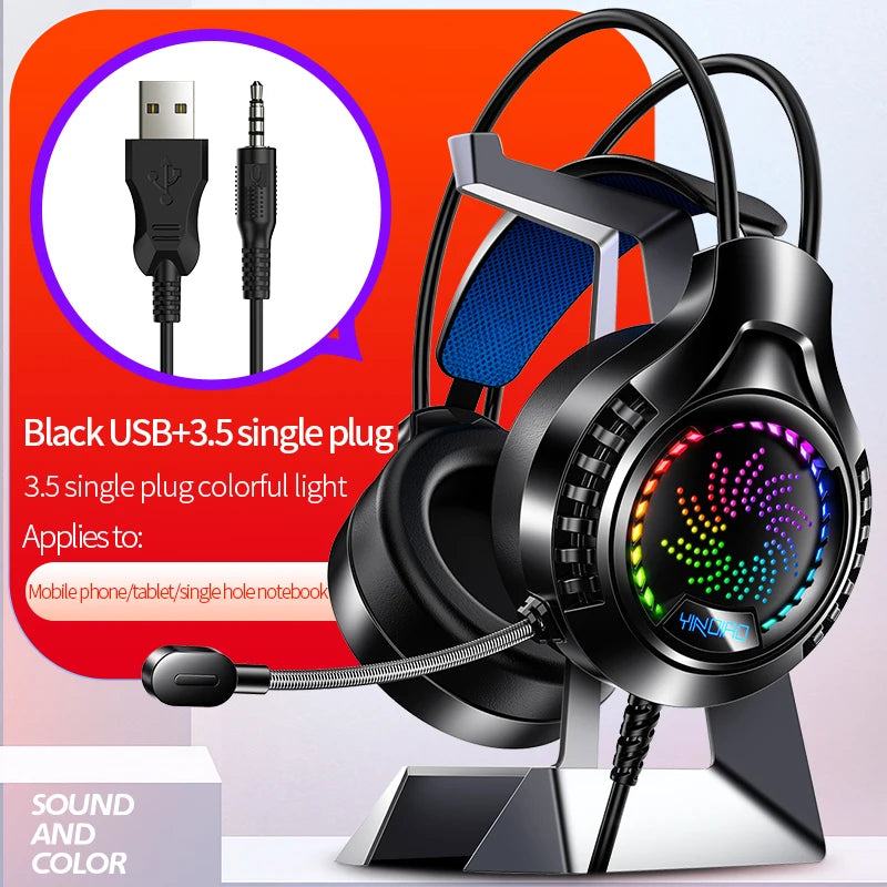 RGB Gaming Headset with Microphone 7.1 Surround HD Sound Stereo Dual 3.5mm USB  Wired Headphone For PS5 PC Laptop Phone
