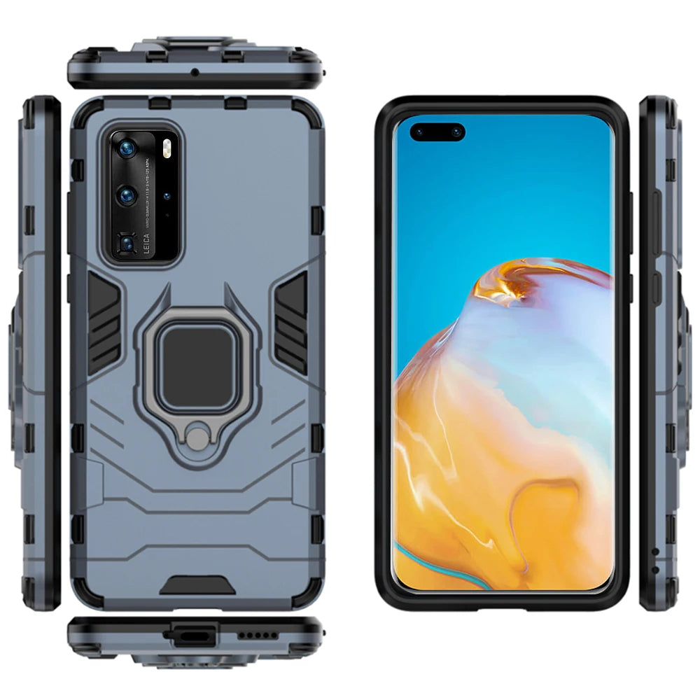 For Huawei P40 P 40 Pro Case Armor PC Cover Metal Ring Holder Phone Case For Huawei P40 Pro+ Plus Cover Shockproof Hard Bumper
