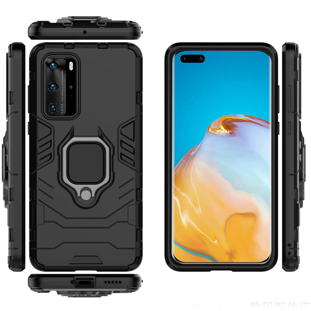 For Huawei P40 P 40 Pro Case Armor PC Cover Metal Ring Holder Phone Case For Huawei P40 Pro+ Plus Cover Shockproof Hard Bumper