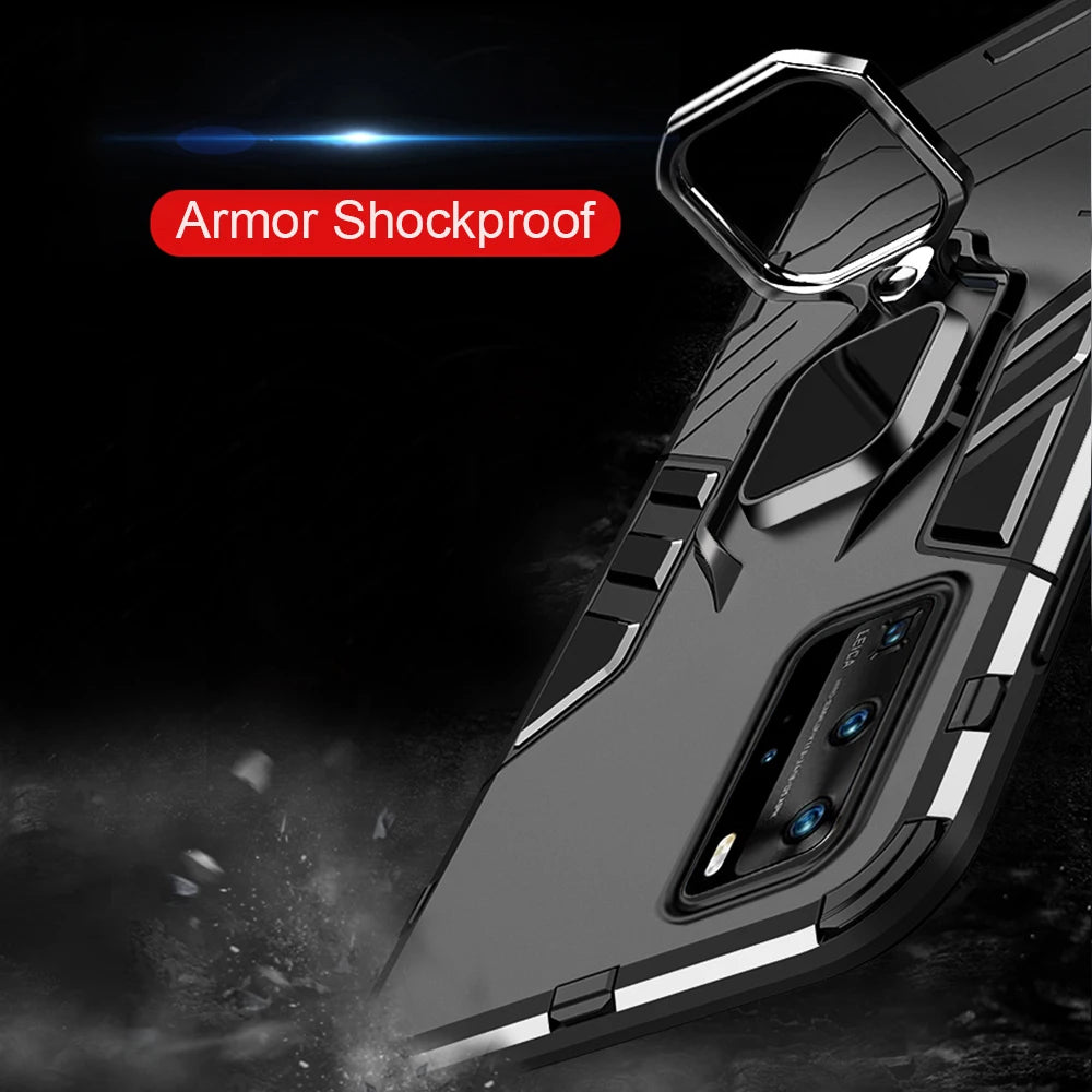 For Huawei P40 P 40 Pro Case Armor PC Cover Metal Ring Holder Phone Case For Huawei P40 Pro+ Plus Cover Shockproof Hard Bumper