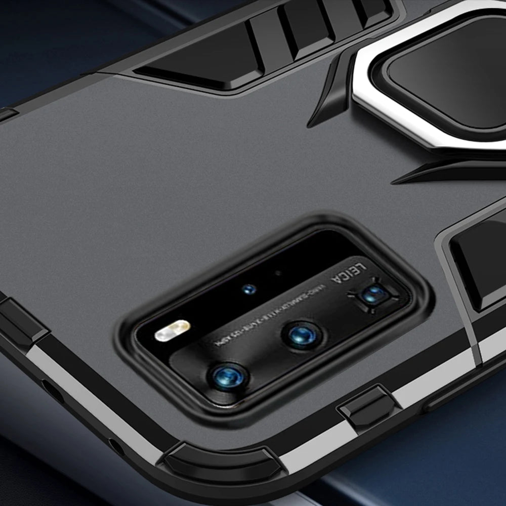 For Huawei P40 P 40 Pro Case Armor PC Cover Metal Ring Holder Phone Case For Huawei P40 Pro+ Plus Cover Shockproof Hard Bumper