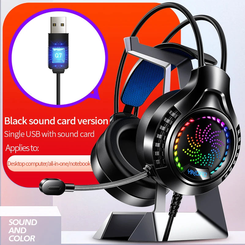 RGB Gaming Headset with Microphone 7.1 Surround HD Sound Stereo Dual 3.5mm USB  Wired Headphone For PS5 PC Laptop Phone