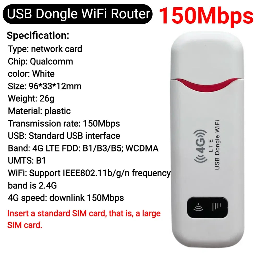 4G LTE Wireless Internet Router 3000mAh 150Mbps Modem Router Support 8 To 10 Users with SIM Card Slot for Home Office Car Travel