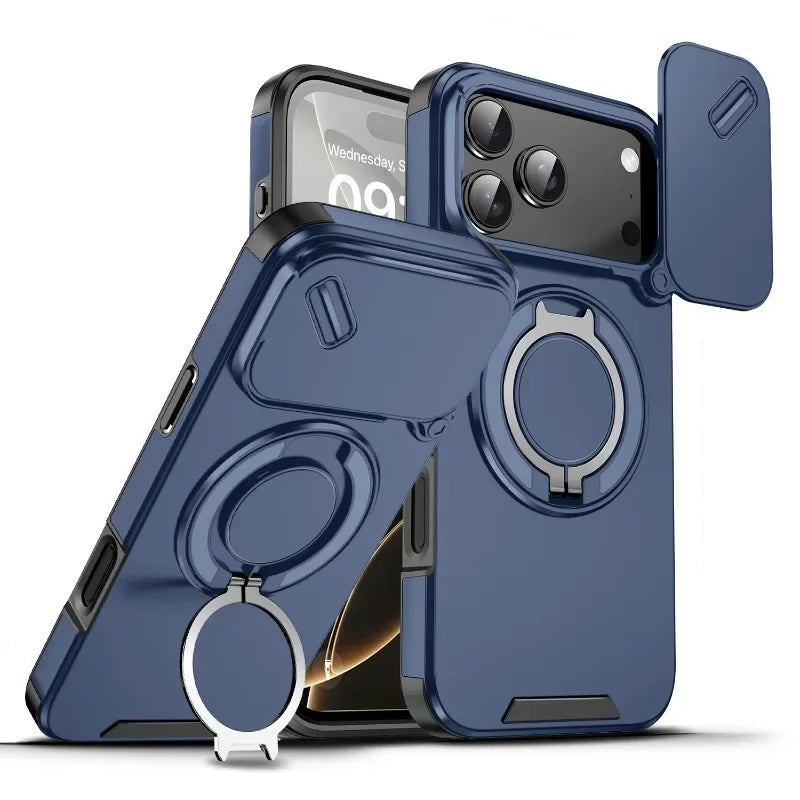 Heavy Duty Rugged Armor Magnetic Bracket Phone Case For iPhone 17 Pro Max 17 Air  17Pro Slide Camera Protection shockproof Cover