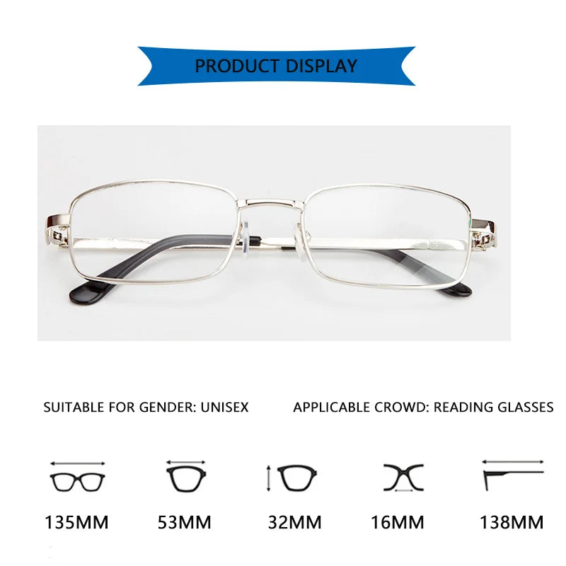 Reading Glasses Real Glass Lens Men Women Square Full Frame Presbyopic Glasses Anti-Scratch Diopter Eyewear +1.5 2.0 2.5