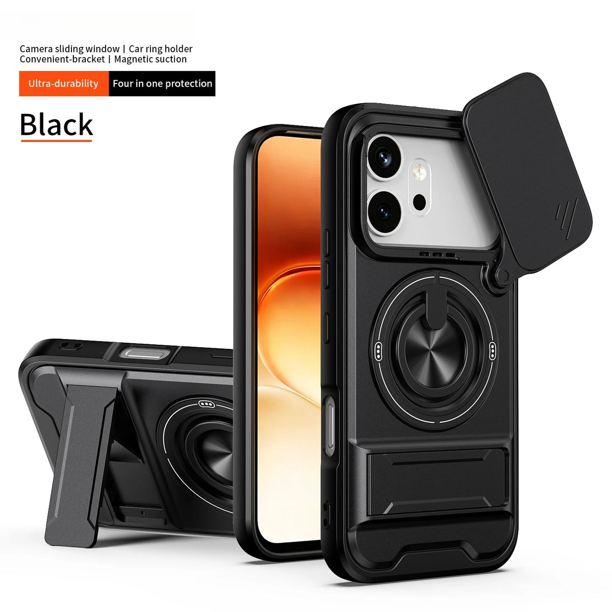 For Honor 600/Honor 600 Pro Armored hard shell 360°rotating magnetic ring holder phone case protective cover