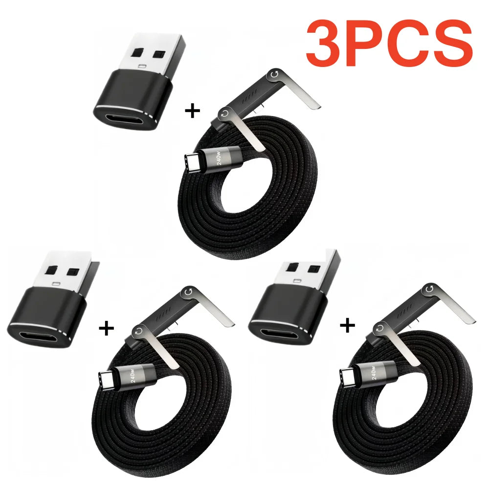 1/3PCS Foldable Charging Cable With Integrated Stand Fast Charging Cable Phone Tablet 240W Ultra-Fast Data Cable Phone Holder