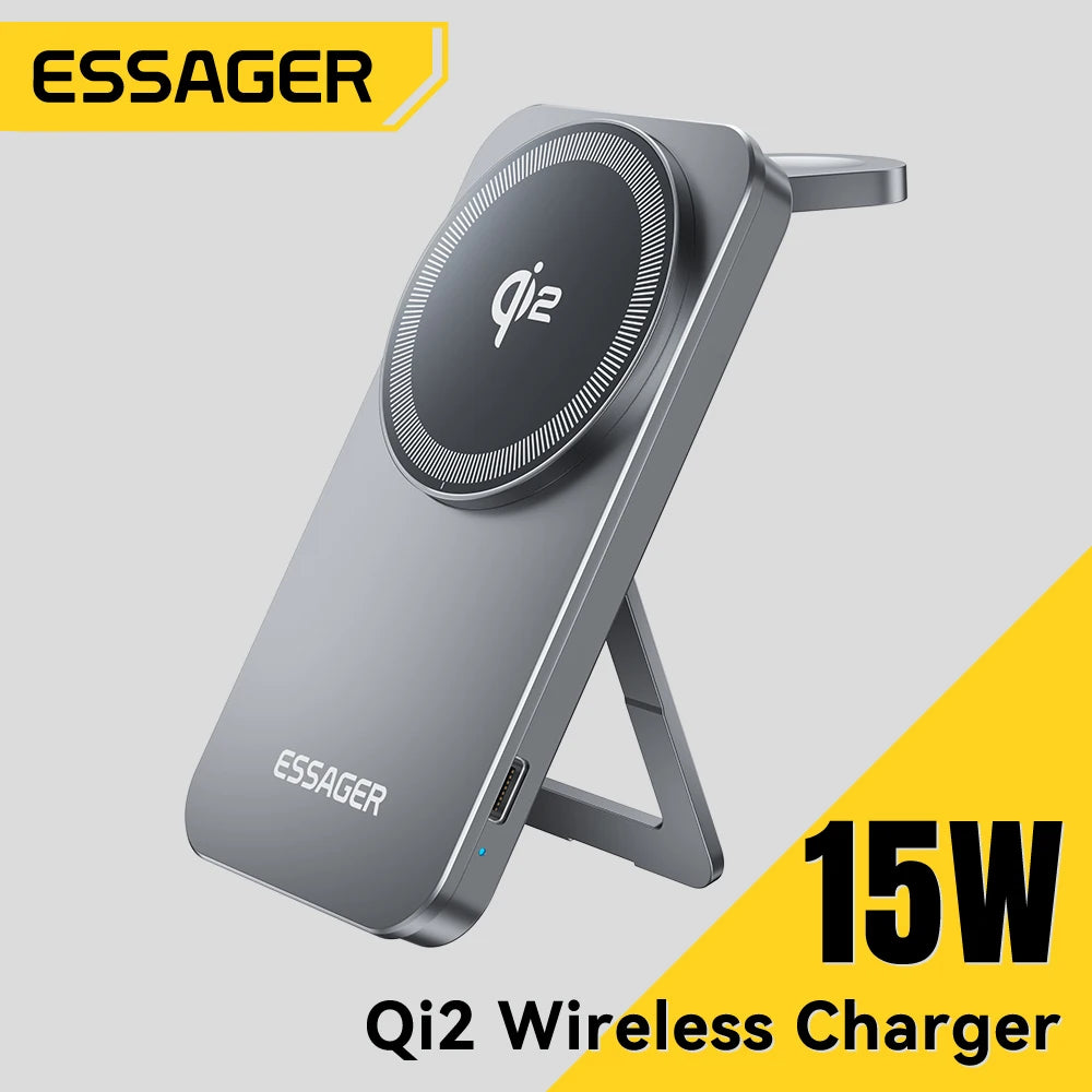 Essager 2-in-1 Wireless Charger Qi2 15W Magnetic Wireless Charging Stand For iPhone 17 16 15 14 Pro AirPods iWatch 8 9 Charger