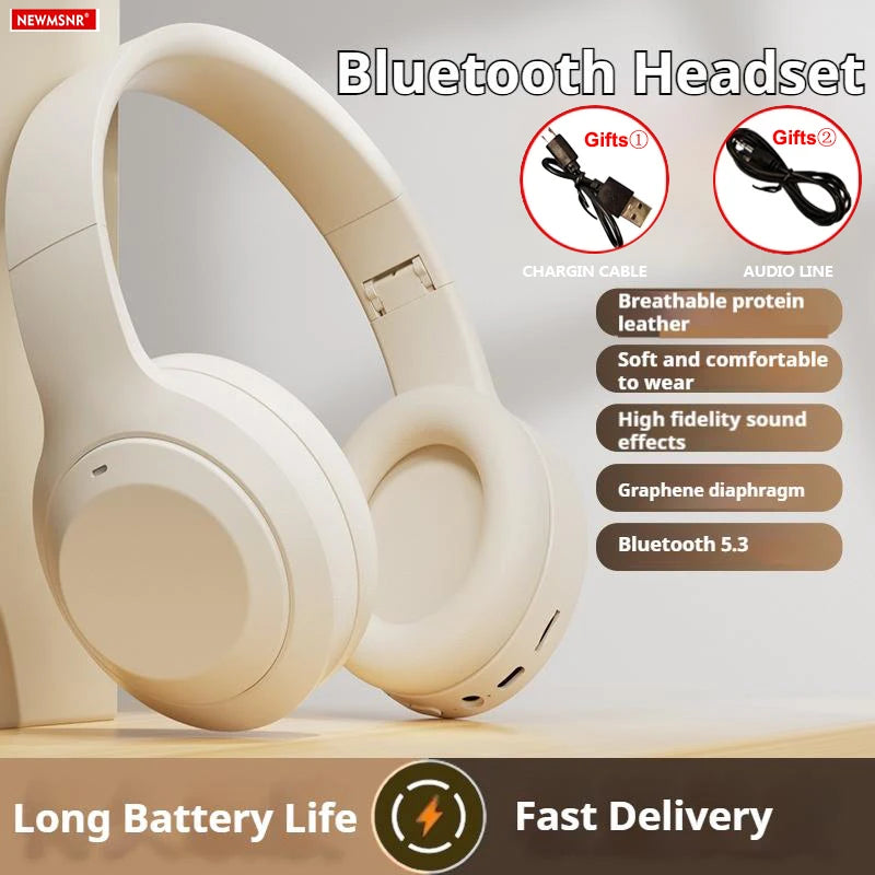 Over Ear HIFI Stereo Headsets Wireless Bluetooth Headphones Sports Gaming Earphones with HD Mic Support TF/AUX Noise Reduction