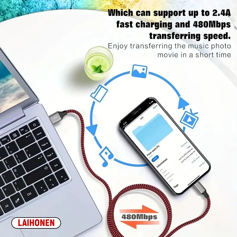 LAIHONEN USB Cable For iPhone 5 6 7 8 Plus X XS XR 11 12 13 14 Pro Max SE 1m 2m 3m Long  Short iOS Data Charger Cord Fast Charge