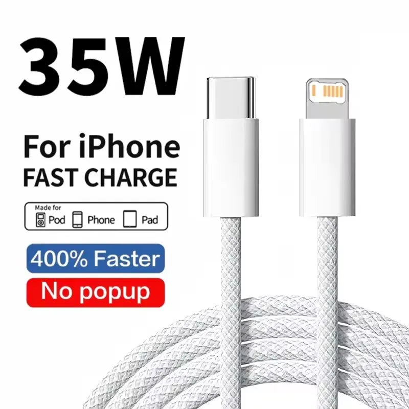 35W Fast Charging PD Nylon Braided USB-C Cable 1m 2m For iPhone 13 14 Pro Max 11 12 XR XS Max Plus Data Sync Phone Charger Cord