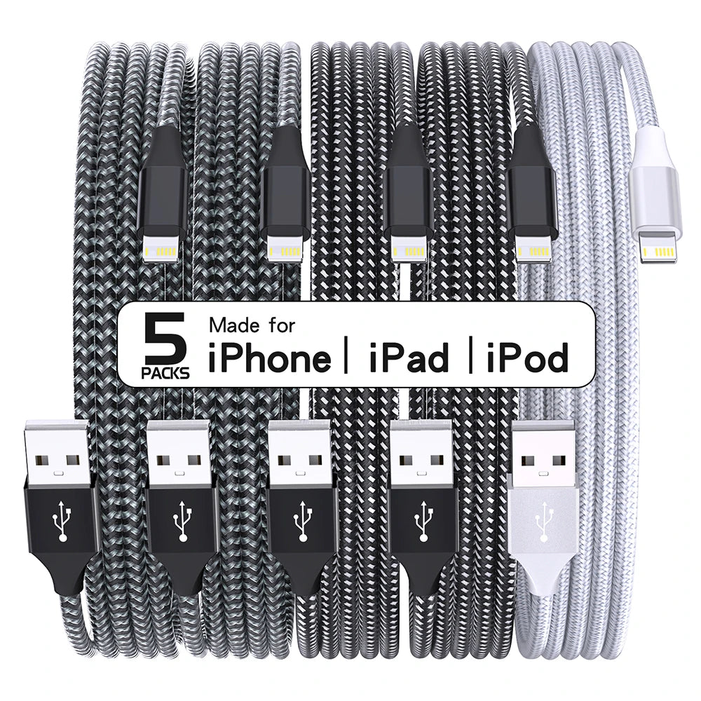 5Packs USB To Lightning Cable For IPhone14 13 12 11 Pro Max X XS XR 12W Fast Charging Cable Data Wire Cord USB C Cable For iPhon