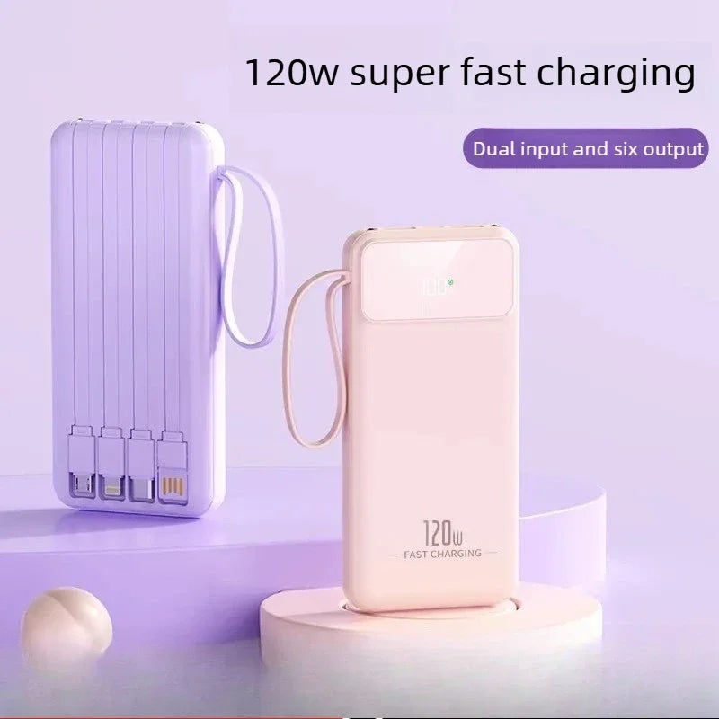 Power Bank 20000mAh 5V Portable Charger with Built-in Charging Cable for Universal Devices Travel Emergency Backup