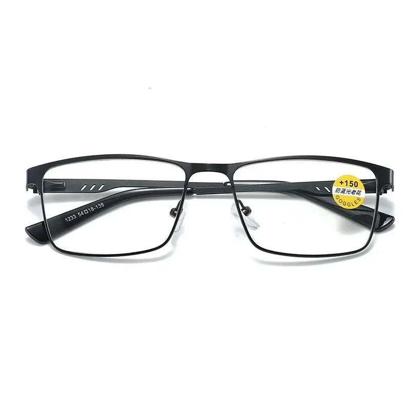 Fashion Reading Glasses For Men High Quality Blue Light BLocking Prescription Eyeglasses Frame With Spring Hinge +75+125+175+225