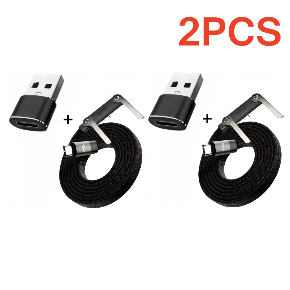 1/3PCS Foldable Charging Cable With Integrated Stand Fast Charging Cable Phone Tablet 240W Ultra-Fast Data Cable Phone Holder