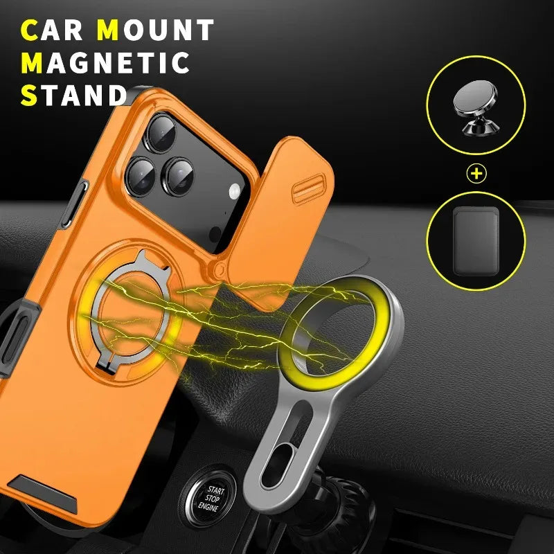Heavy Duty Rugged Armor Magnetic Bracket Phone Case For iPhone 17 Pro Max 17 Air  17Pro Slide Camera Protection shockproof Cover