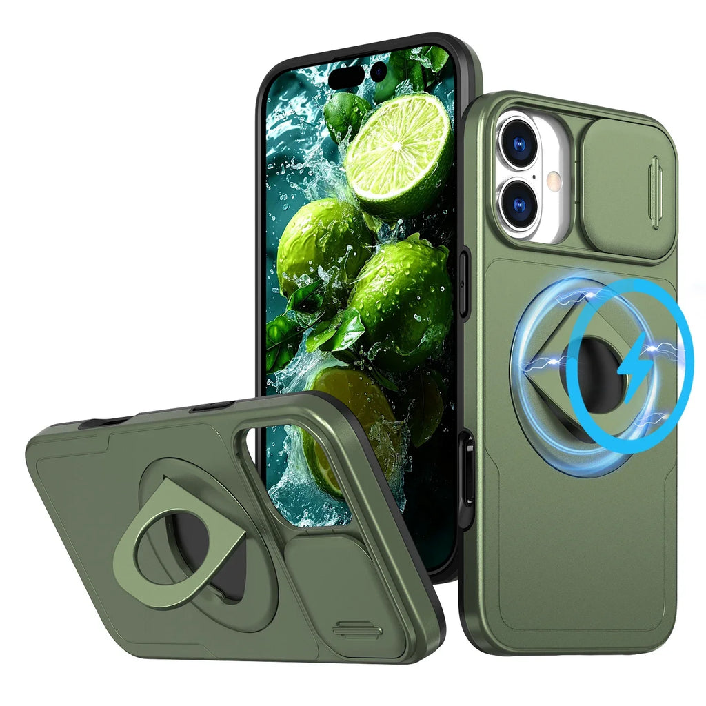 Shockproof Heavy Duty Armor 2N1 Phone Case for IPhone 16 Pro Max 15 14 13 Magnetic 360° Ring Holder Stand Bumper Otter Cover Box