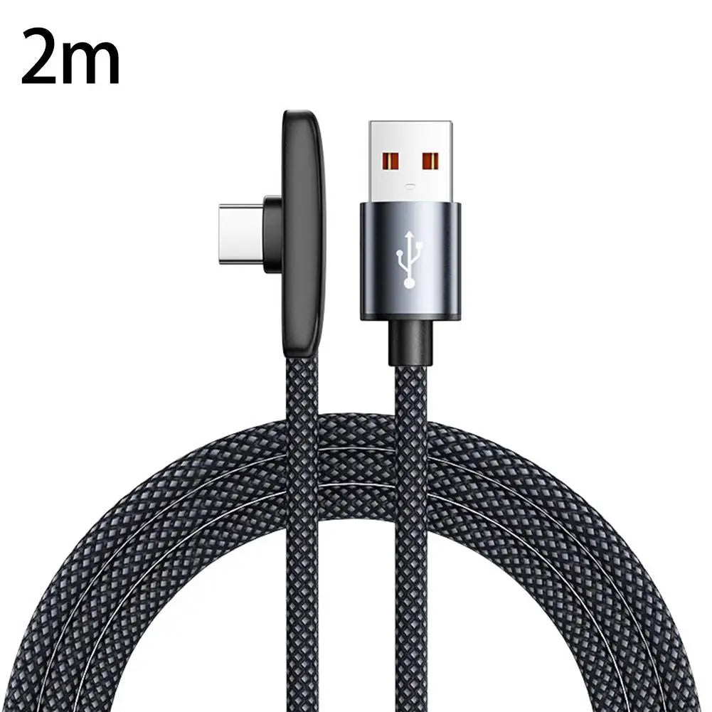 Type C Charging Cable 90 Degree Right Angle Braided Wire 100W Super Fast Charging Wear Resistant Data Cable For Mobile Gaming