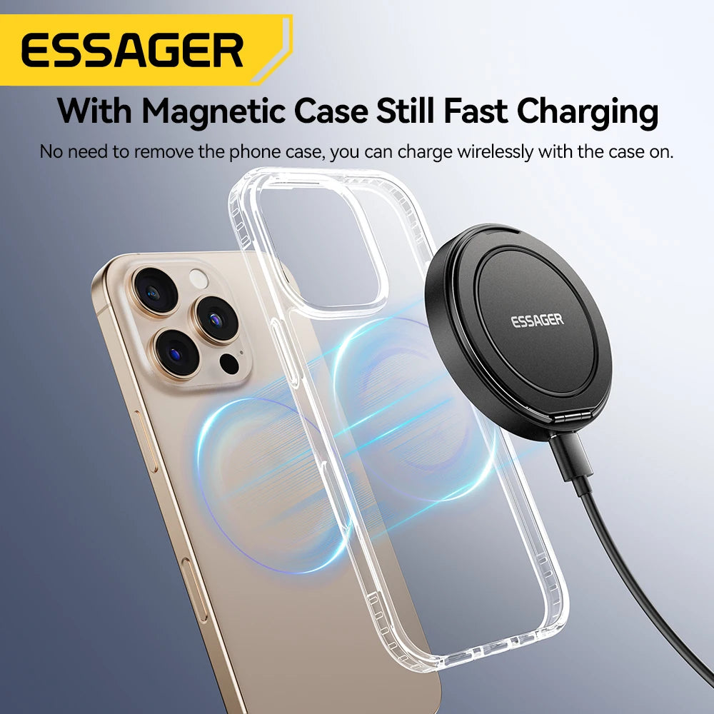 Essager 15W Magnetic Wireless Charger Stand 2-in-1 Charging Stand For iPhone 15 16 14 13Pro Max AirPods For MagSafe Fast Charger