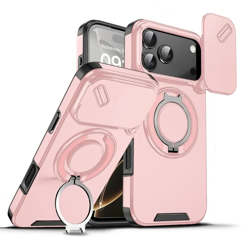 Heavy Duty Rugged Armor Magnetic Bracket Phone Case For iPhone 17 Pro Max 17 Air  17Pro Slide Camera Protection shockproof Cover