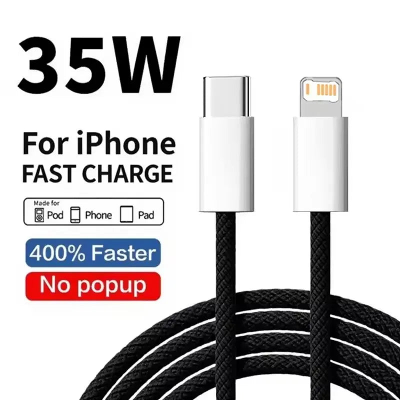35W Fast Charging PD Nylon Braided USB-C Cable 1m 2m For iPhone 13 14 Pro Max 11 12 XR XS Max Plus Data Sync Phone Charger Cord