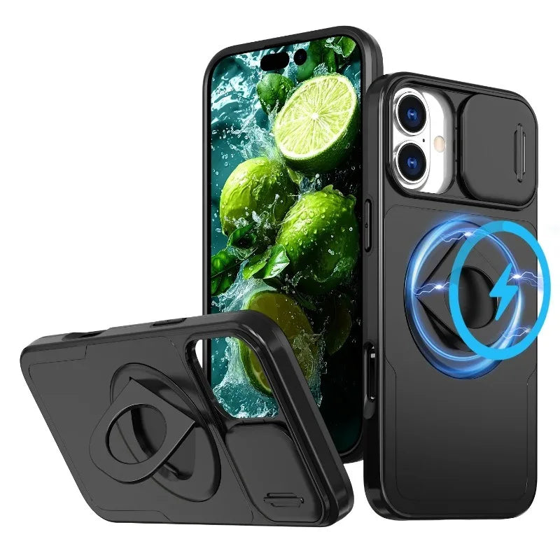 Shockproof Heavy Duty Armor 2N1 Phone Case for IPhone 16 Pro Max 15 14 13 Magnetic 360° Ring Holder Stand Bumper Otter Cover Box