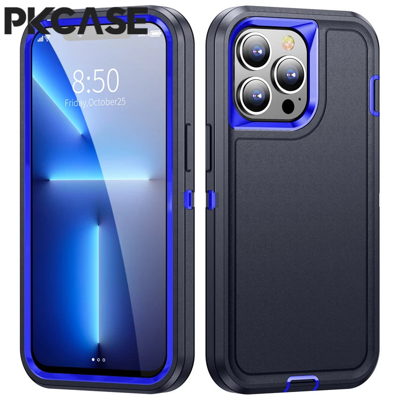 PKCASE Heavy Armor Shockproof Case For iPhone 18 17 Air 16 15 14 Plus 13 12 11 Pro Max Bracket Phone Cover For iPhone 16e