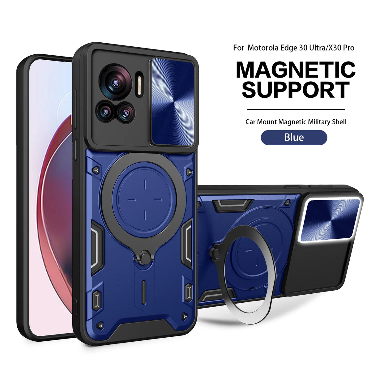 For Motorola Edge 30 Ultra Phone Case Edge 30 Ultra Heavy Duty Rugged Armor Magnetic Bracket CaseSlide Camera Protection Cover