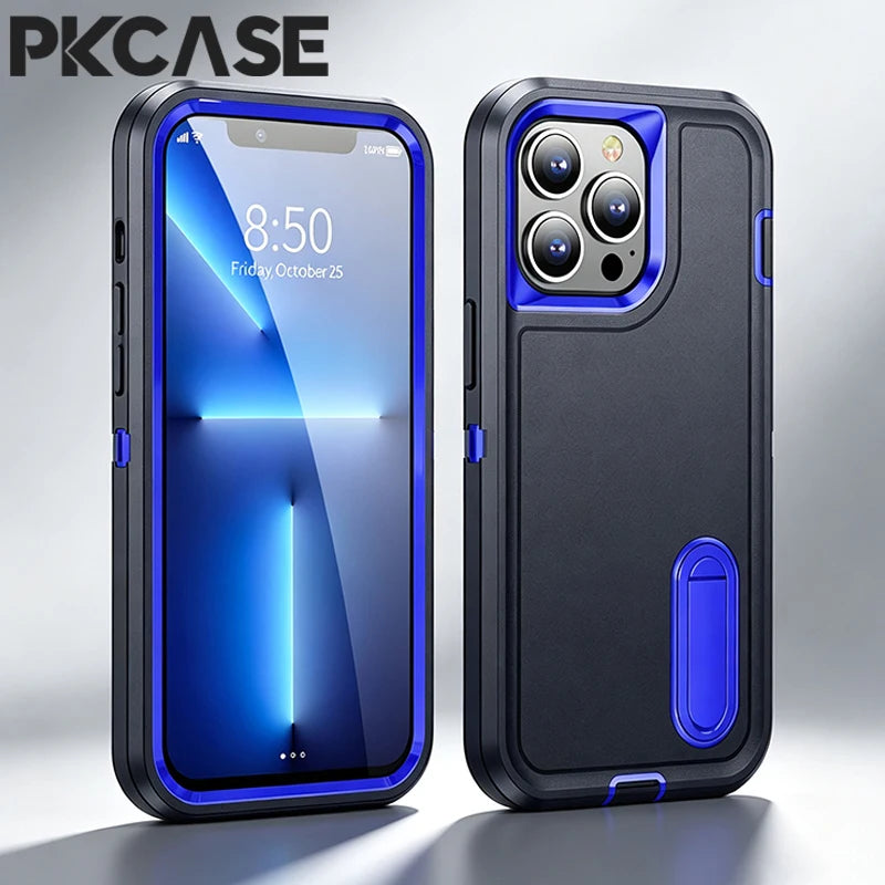 PKCASE Heavy Armor Shockproof Case For iPhone 18 17 Air 16 15 14 Plus 13 12 11 Pro Max Bracket Phone Cover For iPhone 16e