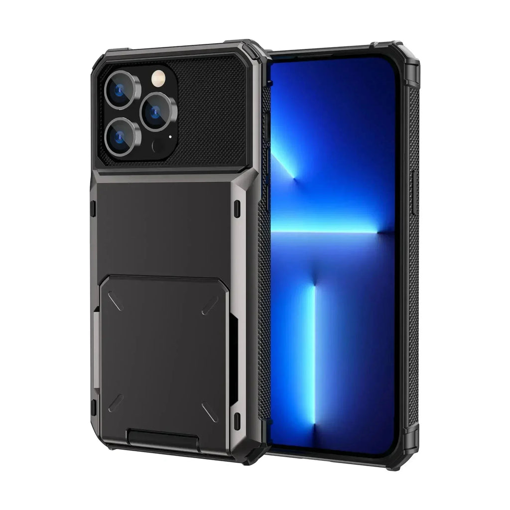 Card Holder Case For iPhone 18 Pro Max 17e 17 Pro Max 16 15 14 13 Heavy Duty Wallet Hidden Flip Slot Protective Hard Back Cover