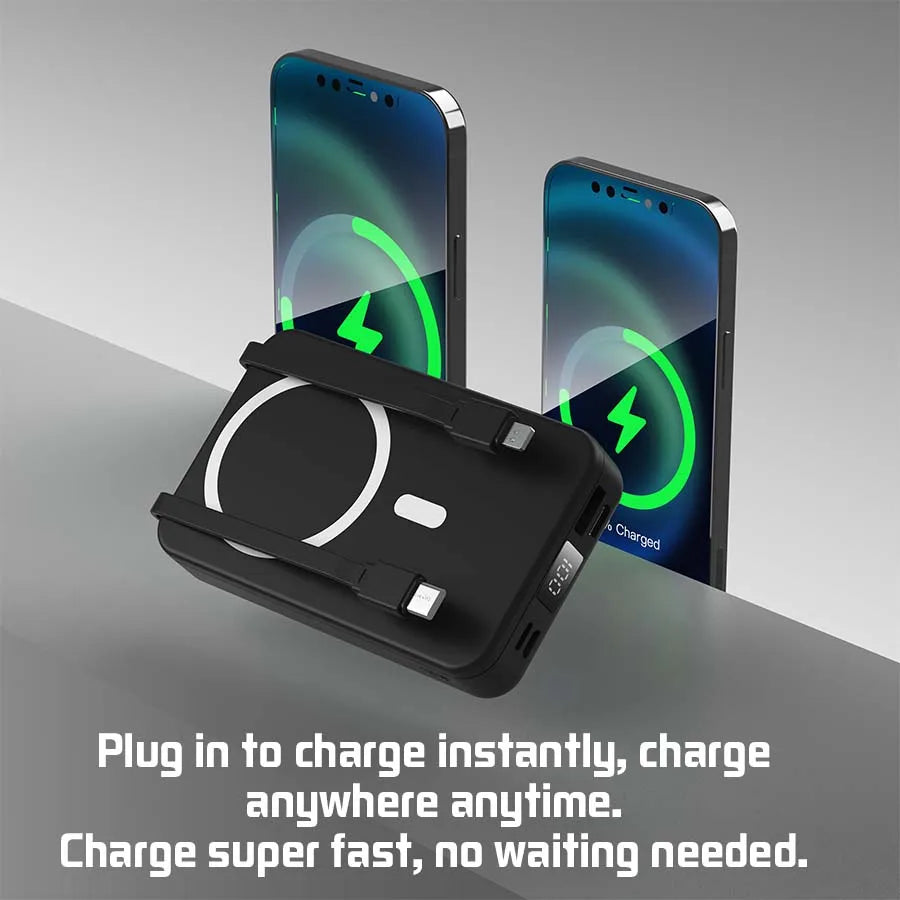10000mAh Wireless Magnetic Power Bank Portable 22.5W Fast Charging For All Smartphones Mobile Power with Back Clip and Bracket Desktop Charger