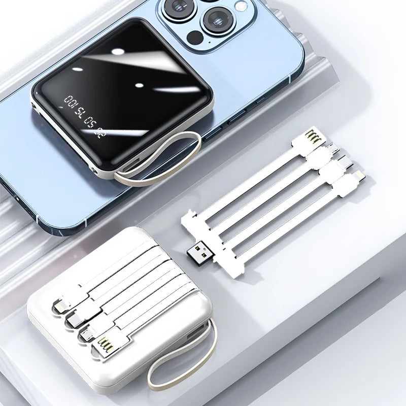 Portable Mini Power Bank 20000mAh Large Capacity Fast Charging Powerbank with 4 Lines External Battery Charger for iPhone Xiaomi