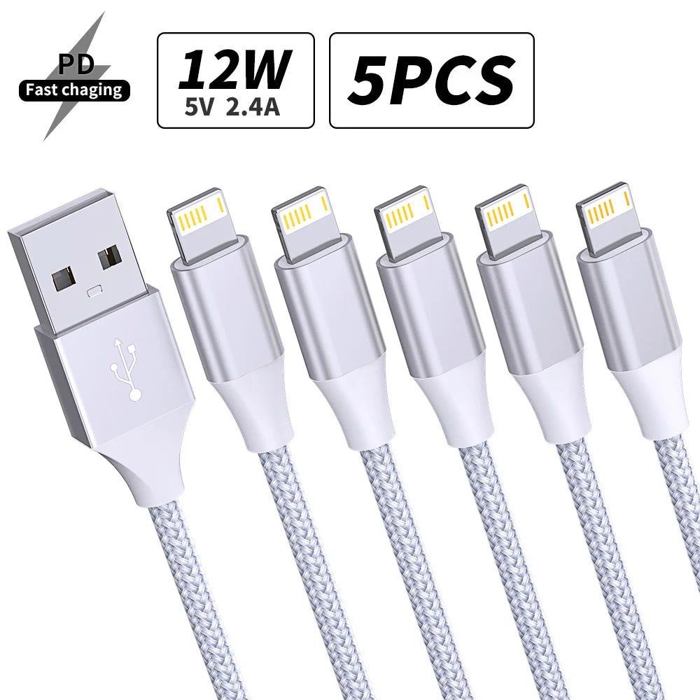 5Packs USB To Lightning Cable For IPhone14 13 12 11 Pro Max X XS XR 12W Fast Charging Cable Data Wire Cord USB C Cable For iPhon