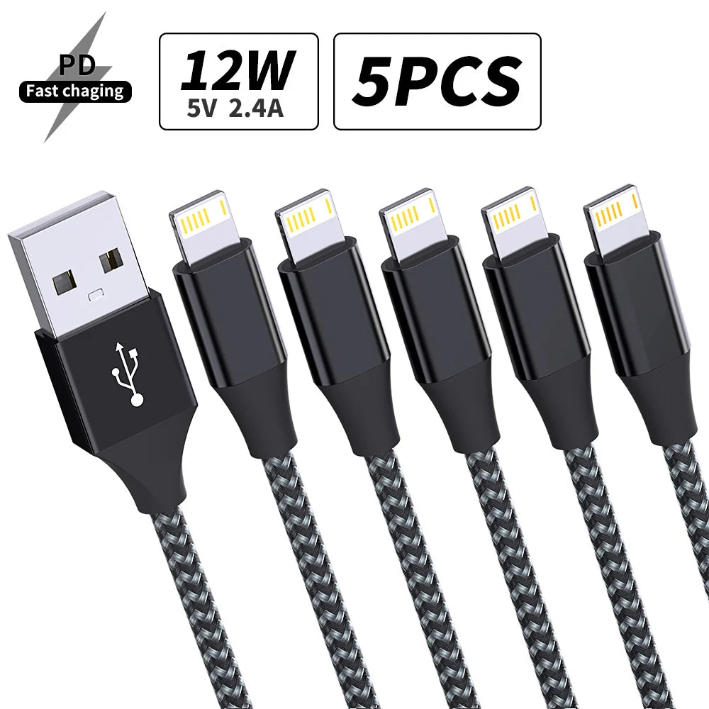 5Packs USB To Lightning Cable For IPhone14 13 12 11 Pro Max X XS XR 12W Fast Charging Cable Data Wire Cord USB C Cable For iPhon