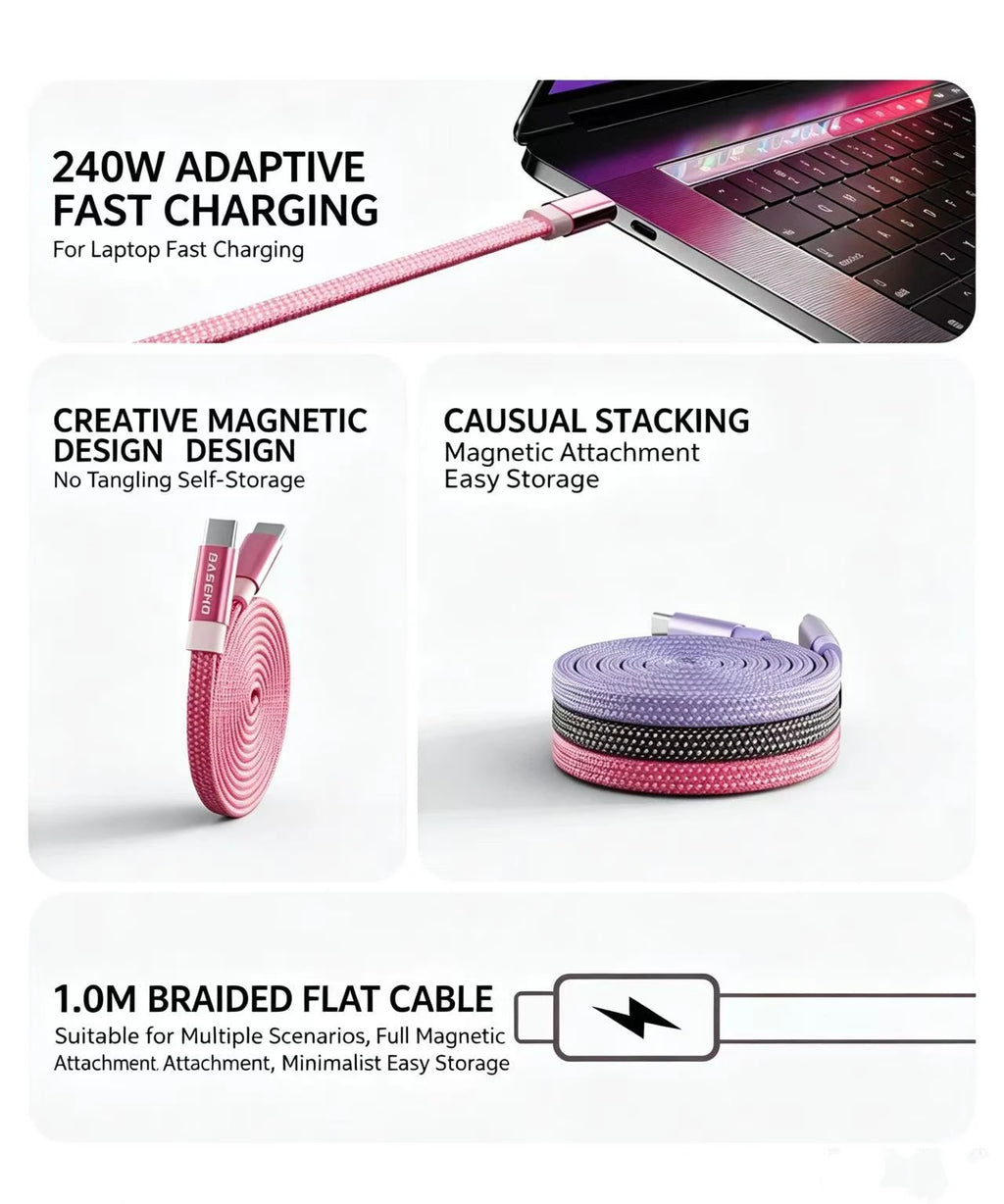 Magnetic 240W Fast Charger Cable USB C To C for Phone