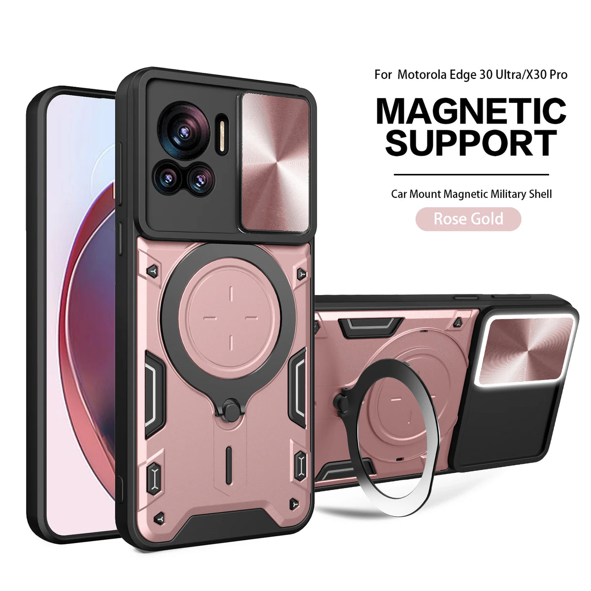 For Motorola Edge 30 Ultra Phone Case Edge 30 Ultra Heavy Duty Rugged Armor Magnetic Bracket CaseSlide Camera Protection Cover