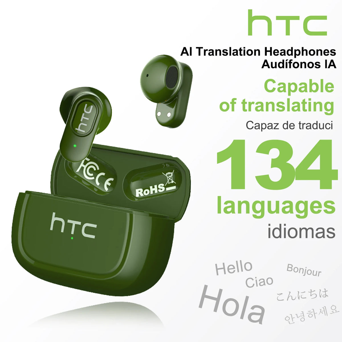 HTC NE51 Bluetooth V6.0 Earphone AI Translation Earbuds Noise Reduction Wireless Headphones HD Long-Life Bluetooth Earphones