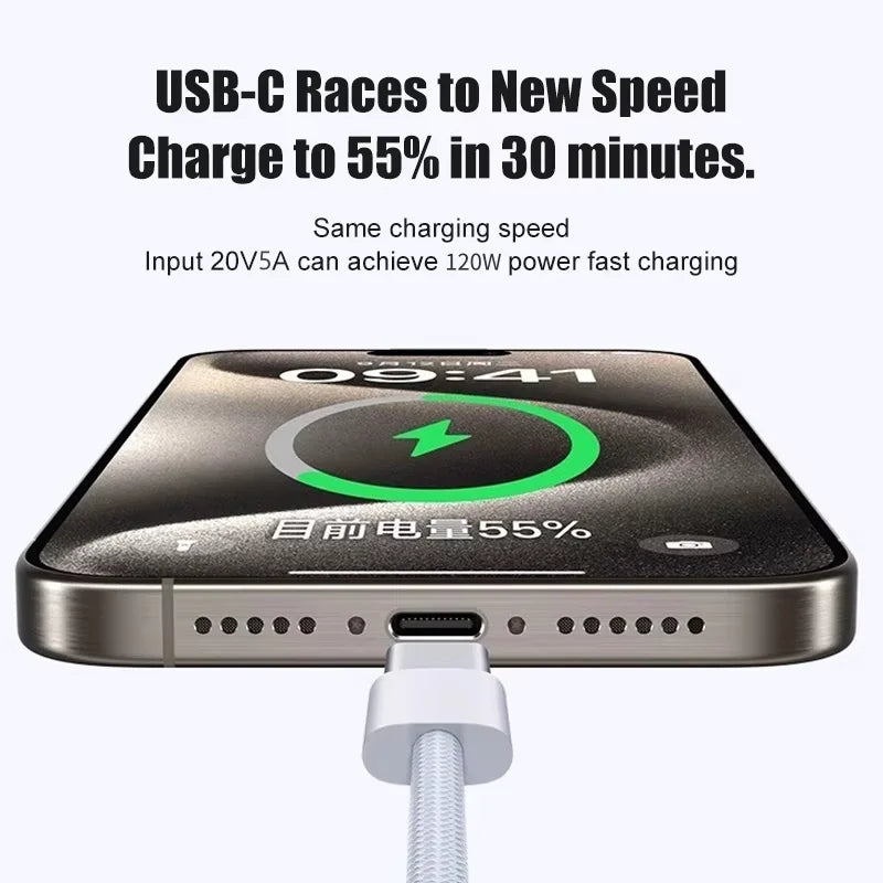 10Pcs 120W USB C Phone Cable For iPhone 16 15 17 Pro Max Plus Fast Charging Type-C Charge Braided Cables USB to Type C Data Line