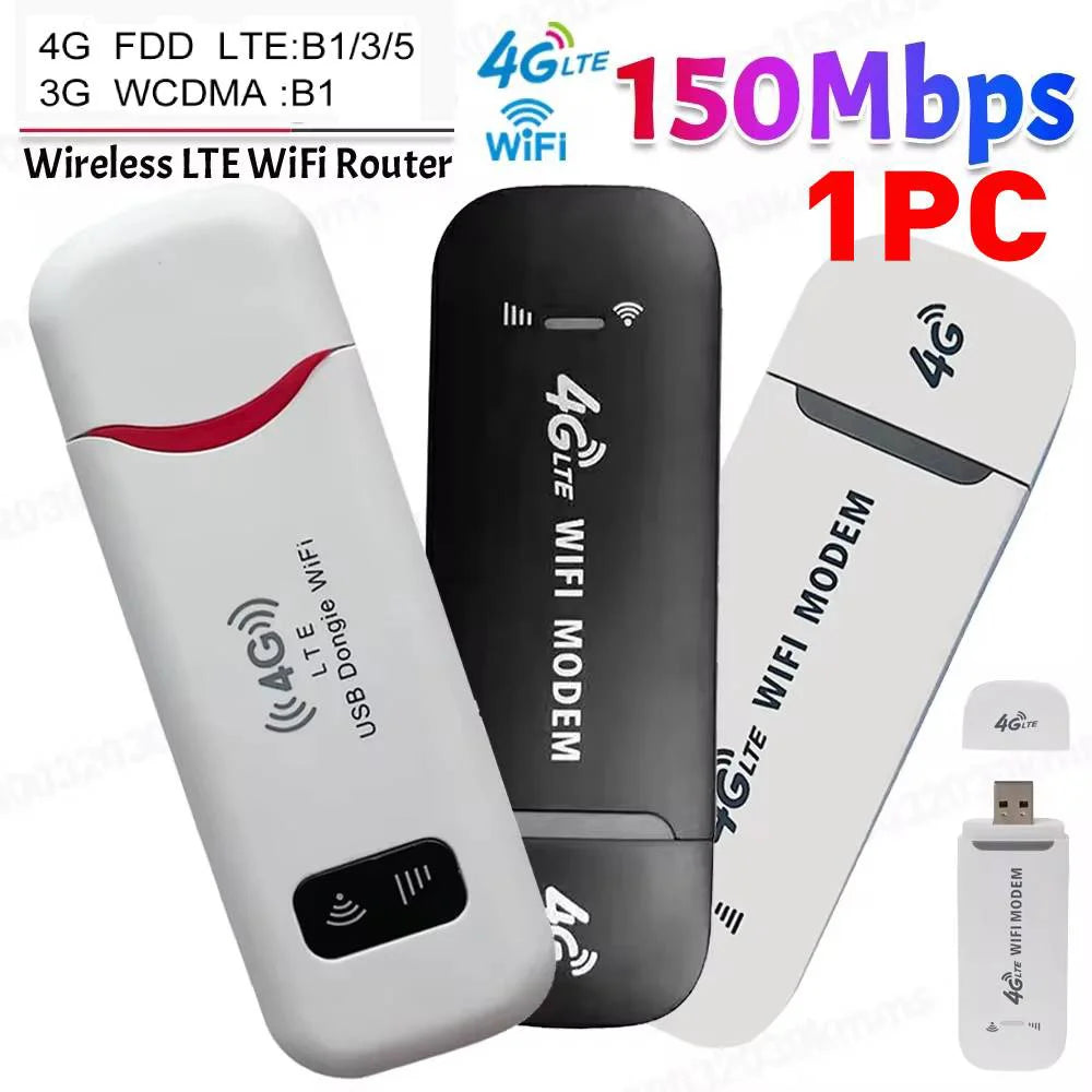 150Mbps 4G LTE USB WiFi Dongle Sim Card Wireless Modem Stick Portable Mobile Broadband Router Adapter for Home Office Travel Use