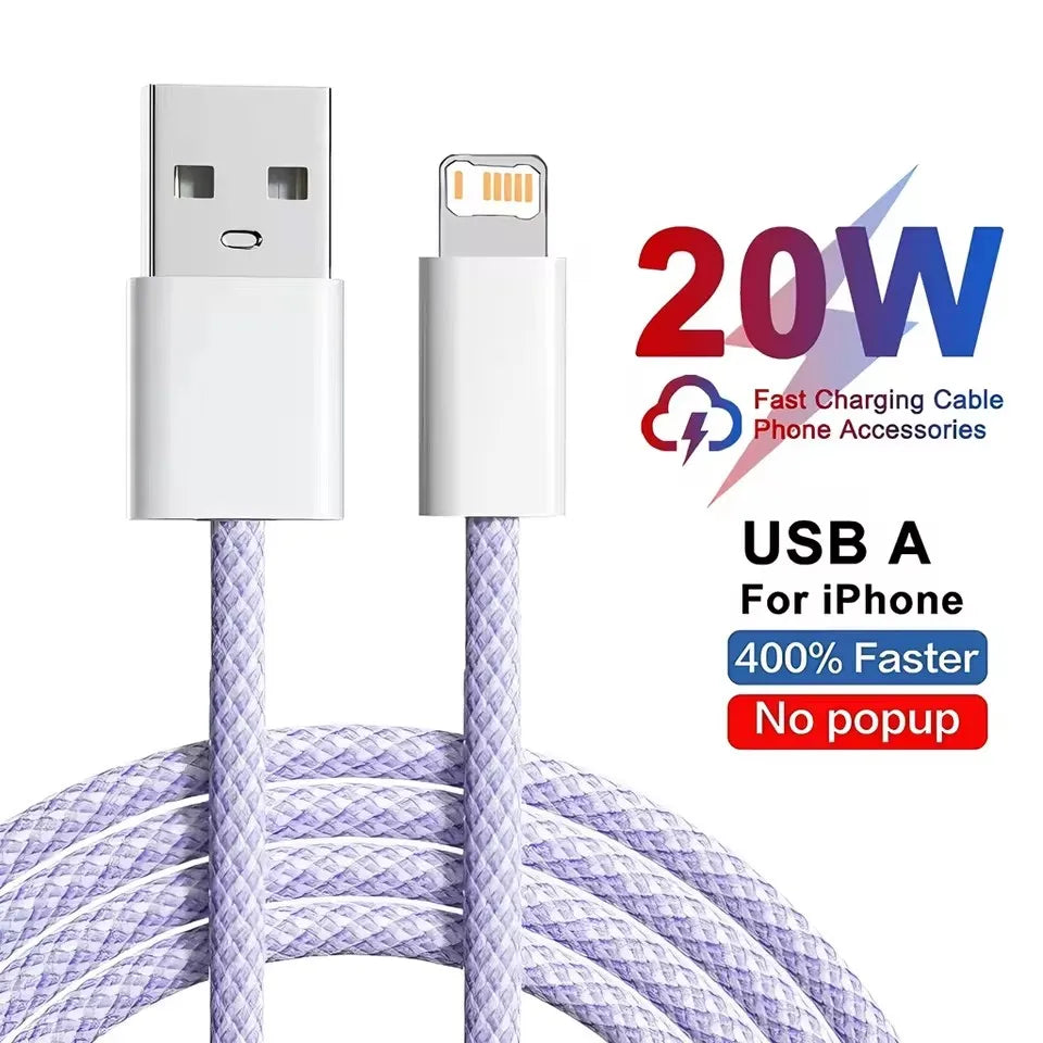 20W USB Fast Charging Braided Cable For iPhone 11 12 Mini 13 14 Pro Max X XR XS 6 6S 7 8 Plus SE Quick Charge Phone Cables 1m 2m